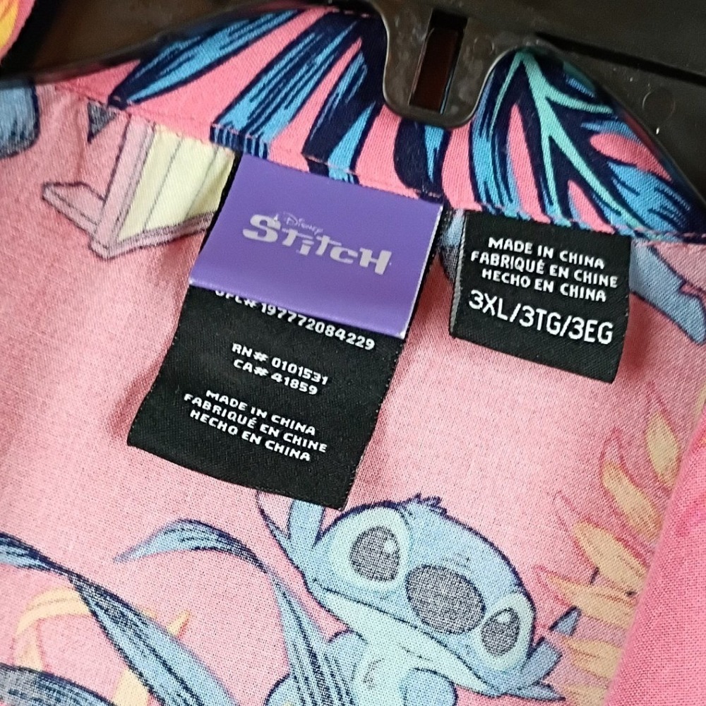 Disney Stitch Button Up Shirt Men 3XL Pink Tropical Lilo & Stitch Hawaiian Rayon - Picture 5 of 10